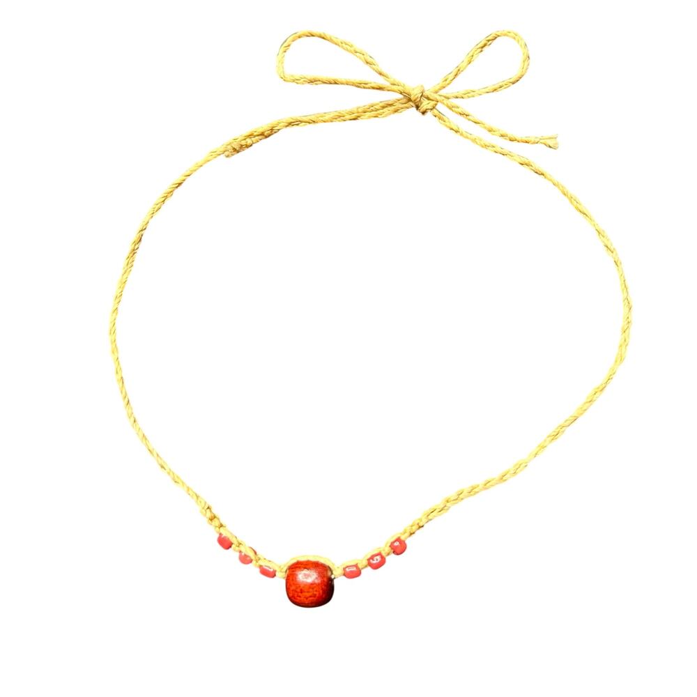 Surfer choker wax thread necklace wood beaded
